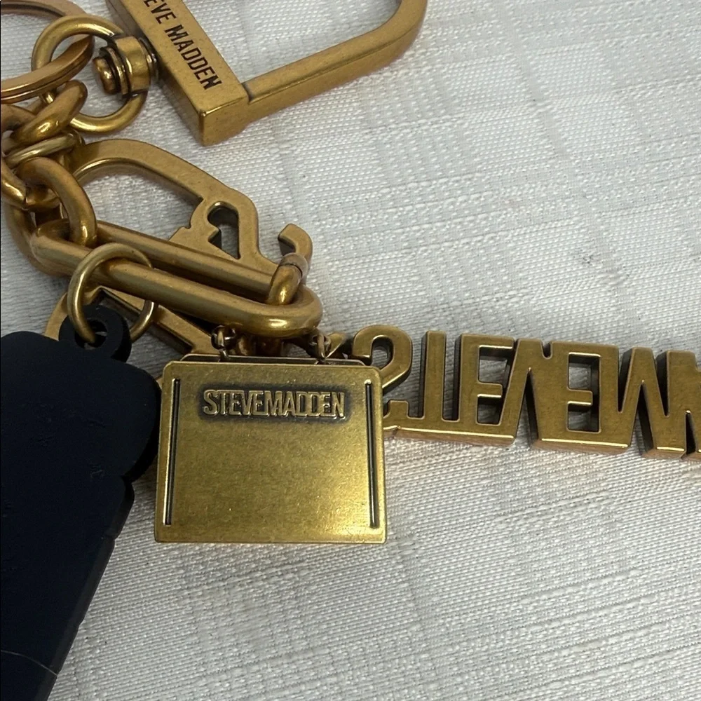 Steve Madden Brushed Gold Logo cluster Bag Charm/Keychain